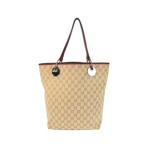 Gucci Beige Red Silver GG Canvas Tote Shoulder Bag